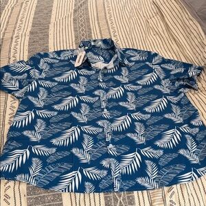 3XL Men's Blue Tropical Short-Sleeve Button-Up Shirt